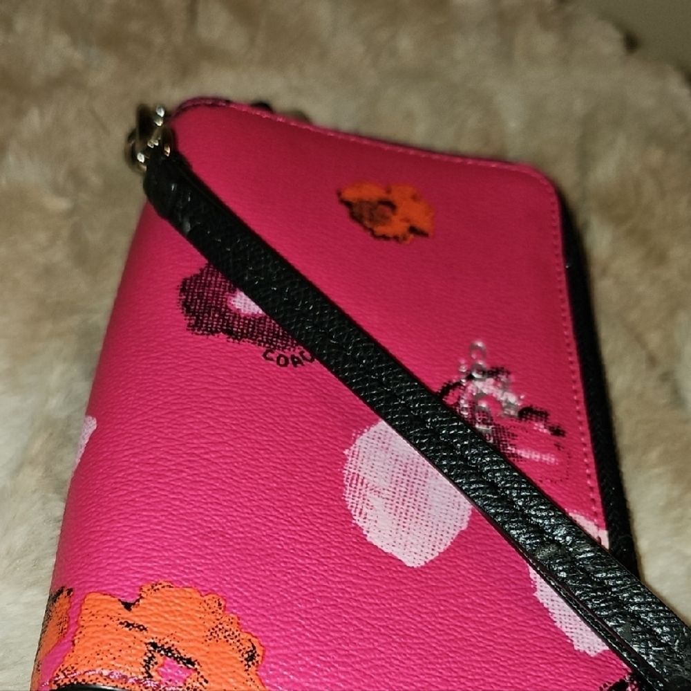 Coach Pink Floral Key Holder with Black Accents - Picture 8 of 15